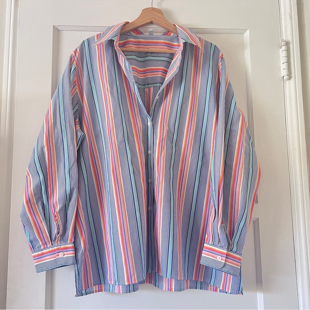 Foxcroft Women Top Plus Size 18 Striped Button Up Wrinkle Free Classic Fit Shirt